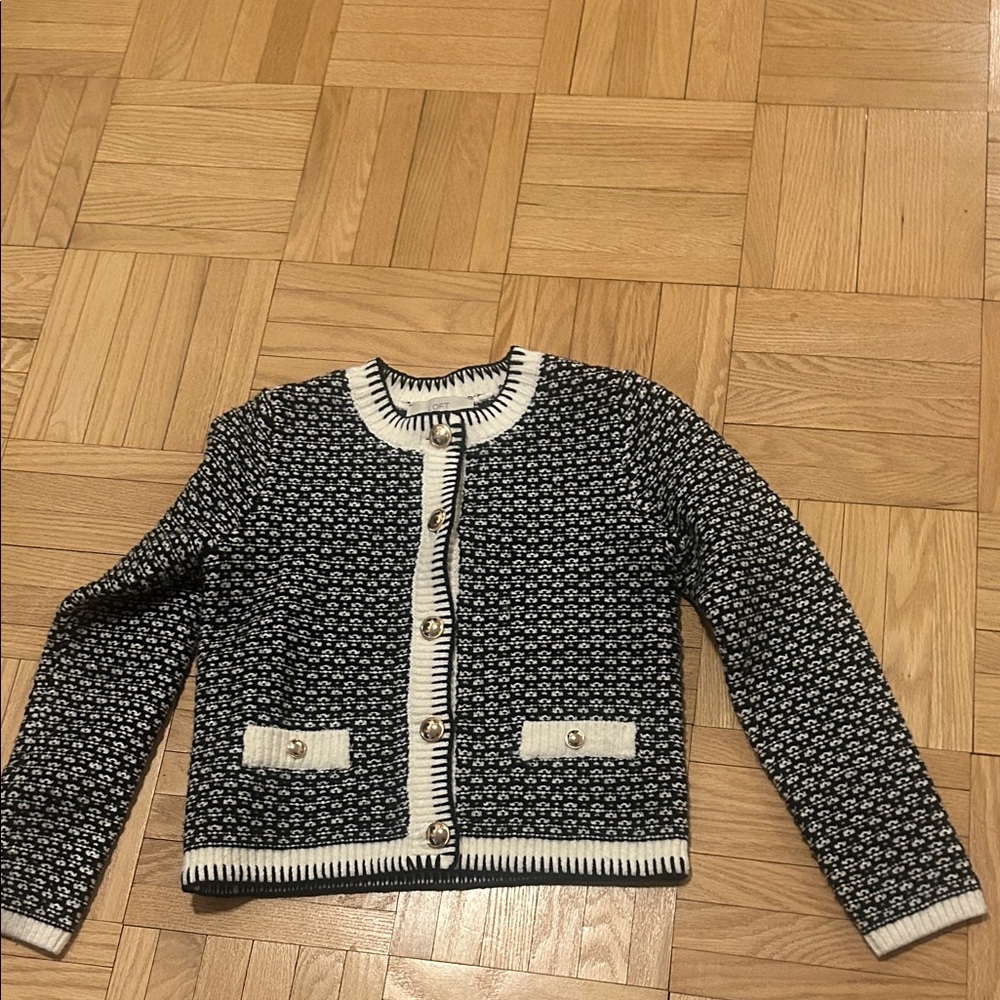 LOFT Black and White Knit Cardigan